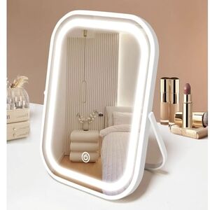 Makeup Vanity Travel 360° Rotating, 3 Light, Dimmable, Rechargeable Mirror NEW